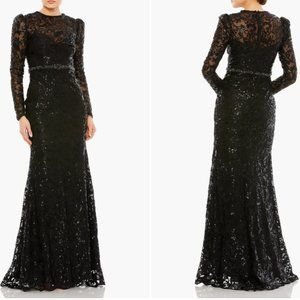 MAC DUGGAL 68011 EMBELLISHED HIGH NECK LONG SLEEVE BLACK GOWN 8